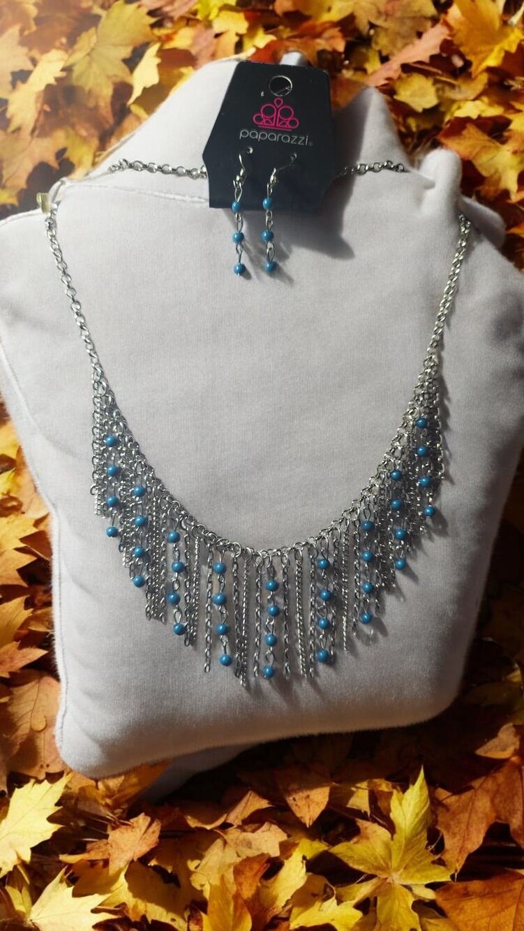 Silver Tone and Blue Stone Necklace and Earring Set NWT